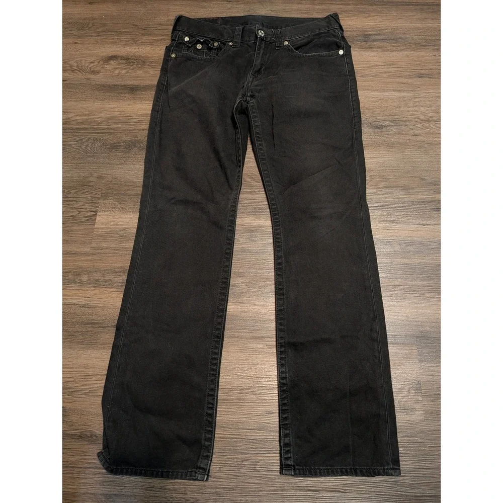 True Religion Section Straight Black Denim Jeans Mens 33x33 Y2K Horseshoe Flap